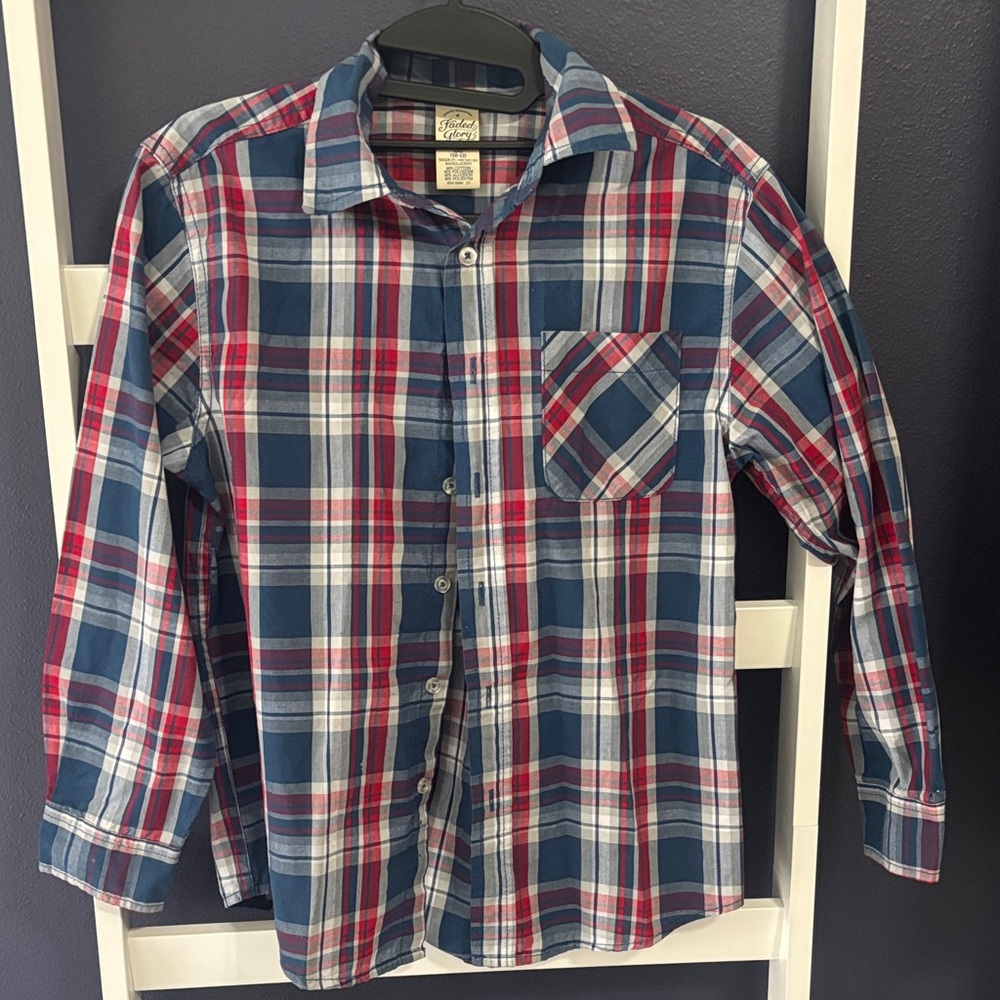 Faded Glory Kids Plaid Shirt in Navy, Red, and White